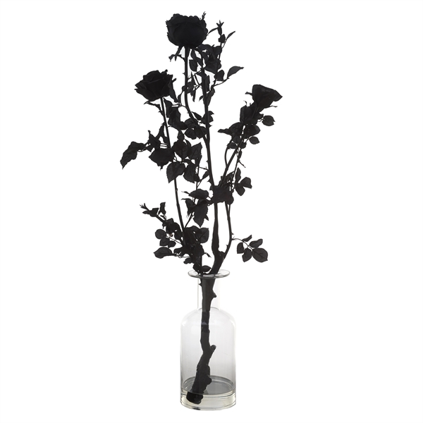 Branche de rose noire artificielle en pot