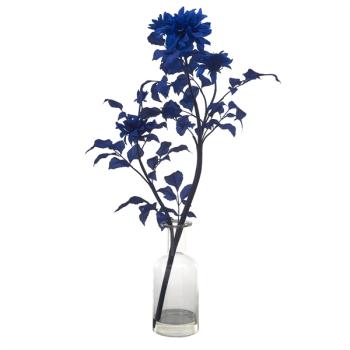 Branche de dahlia bleu foncé artificiel en pot