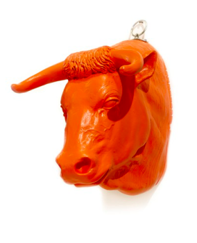 Tabouret Bullsit orange/ Sculpture tête de taureau